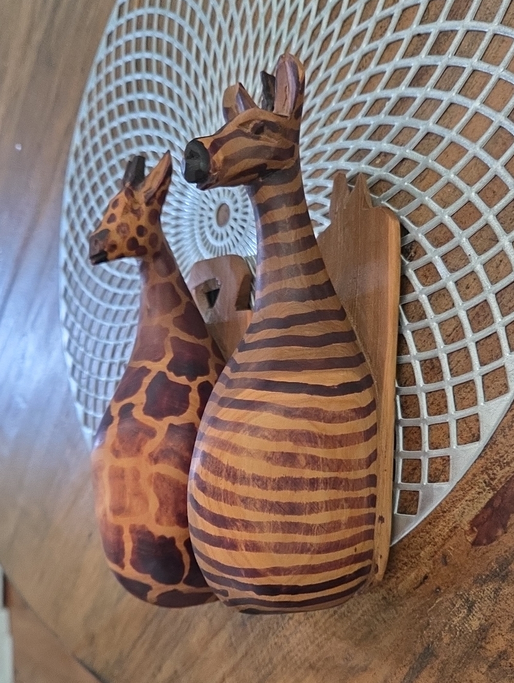Hand-Carved Wooden Zebra & Giraffe Wall Decor - Brown Striped Set